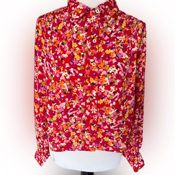 Sanctuary Tops - Sanctuary by Anthropologie Red Floral Button Up Long Sleeved Blouse. Size small